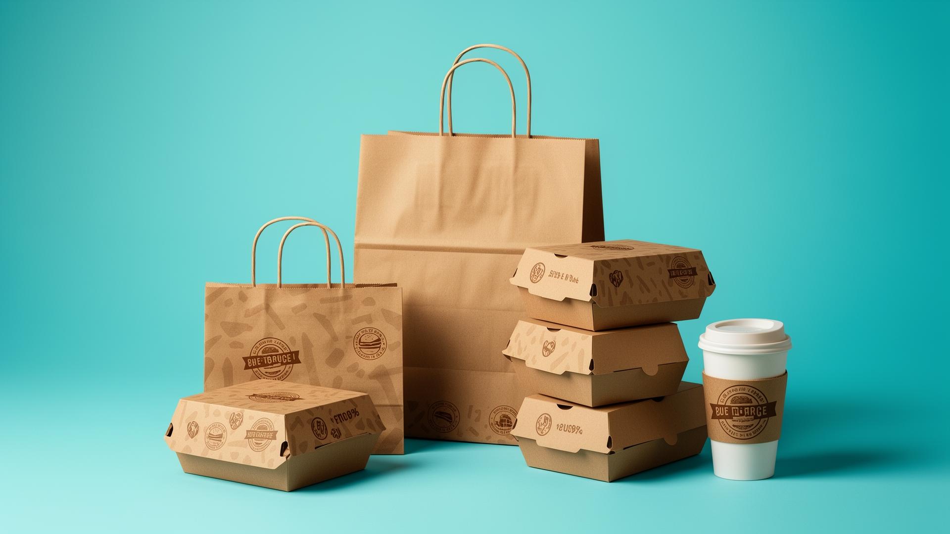 Emballages personnalisés PACK BOOST : sacs kraft, boîtes burger et gobelets